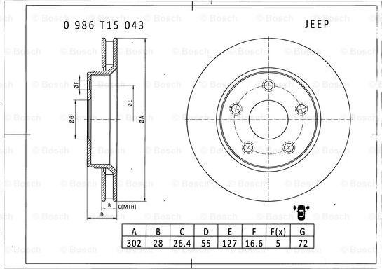 BOSCH 0 986 T15 043 - Bremžu diski www.autospares.lv