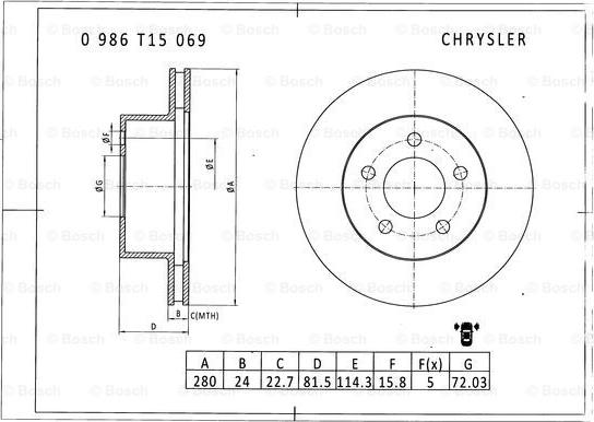 BOSCH 0 986 T15 069 - Bremžu diski www.autospares.lv