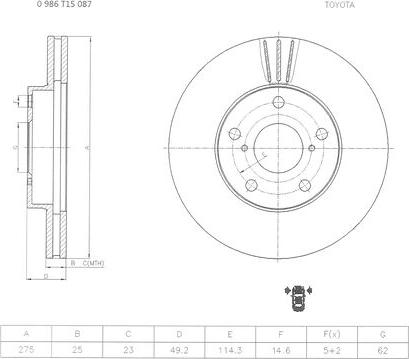 BOSCH 0 986 T15 087 - Bremžu diski autospares.lv