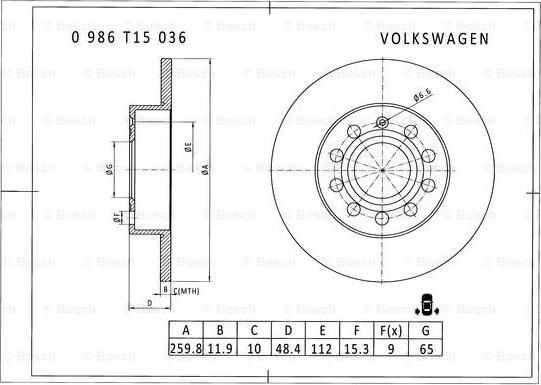 BOSCH 0 986 T15 036 - Bremžu diski www.autospares.lv