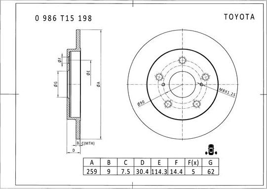 BOSCH 0 986 T15 198 - Bremžu diski autospares.lv