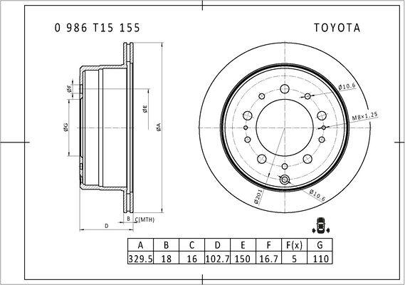 BOSCH 0 986 T15 155 - Bremžu diski www.autospares.lv