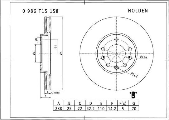 BOSCH 0 986 T15 158 - Bremžu diski autospares.lv