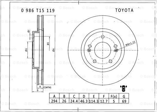 BOSCH 0 986 T15 119 - Bremžu diski www.autospares.lv