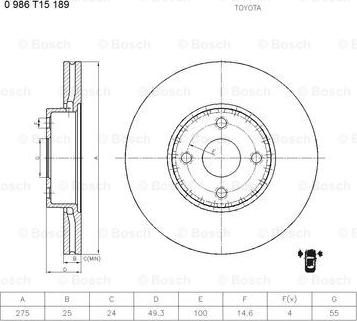 BOSCH 0 986 T15 189 - Bremžu diski www.autospares.lv