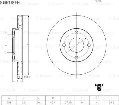 BOSCH 0 986 T15 184 - Bremžu diski www.autospares.lv