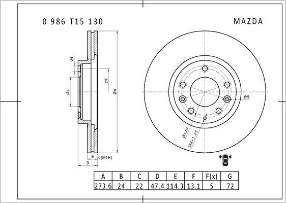 BOSCH 0 986 T15 130 - Bremžu diski www.autospares.lv