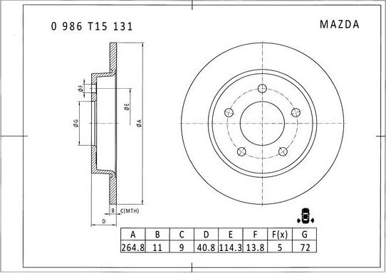 BOSCH 0 986 T15 131 - Bremžu diski www.autospares.lv