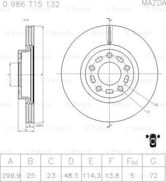 BOSCH 0 986 T15 132 - Bremžu diski www.autospares.lv