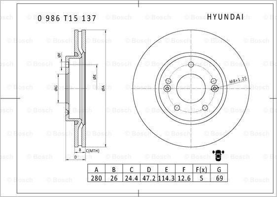 BOSCH 0 986 T15 137 - Bremžu diski www.autospares.lv