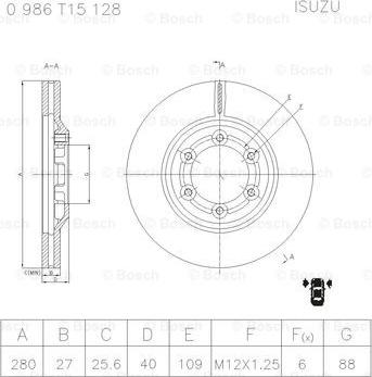 BOSCH 0 986 T15 128 - Bremžu diski www.autospares.lv