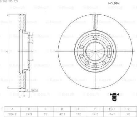 BOSCH 0 986 T15 127 - Bremžu diski www.autospares.lv