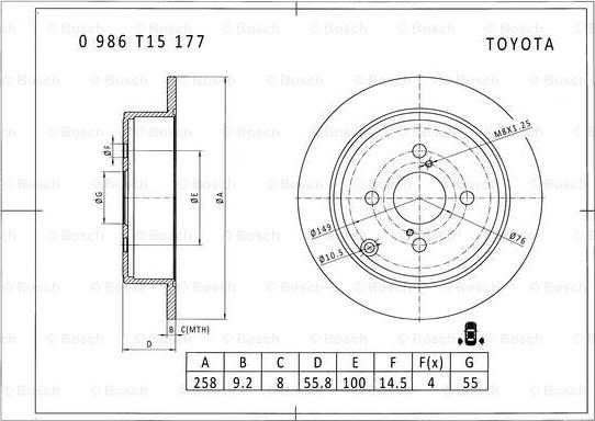 BOSCH 0 986 T15 177 - Bremžu diski www.autospares.lv