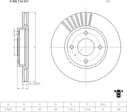 BOSCH 0 986 T16 657 - Bremžu diski www.autospares.lv