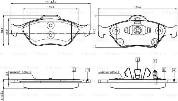 BOSCH 0 986 TB3 016 - Bremžu uzliku kompl., Disku bremzes autospares.lv