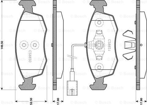 BOSCH 0 986 TB3 143 - Bremžu uzliku kompl., Disku bremzes autospares.lv