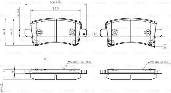 BOSCH 0 986 TB3 106 - Bremžu uzliku kompl., Disku bremzes www.autospares.lv