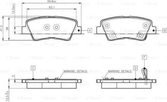 BOSCH 0 986 TB3 102 - Тормозные колодки, дисковые, комплект www.autospares.lv