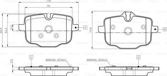 BOSCH 0 986 TB3 135 - Bremžu uzliku kompl., Disku bremzes autospares.lv