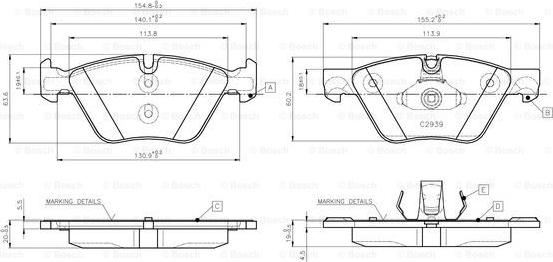 BOSCH 0 986 TB3 138 - Bremžu uzliku kompl., Disku bremzes autospares.lv