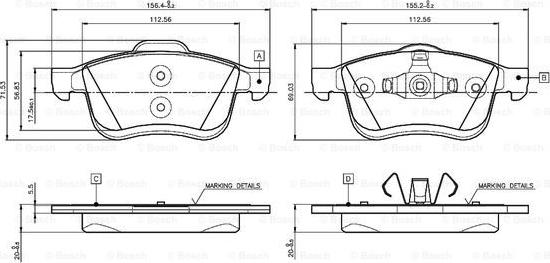 BOSCH 0 986 TB3 133 - Bremžu uzliku kompl., Disku bremzes autospares.lv