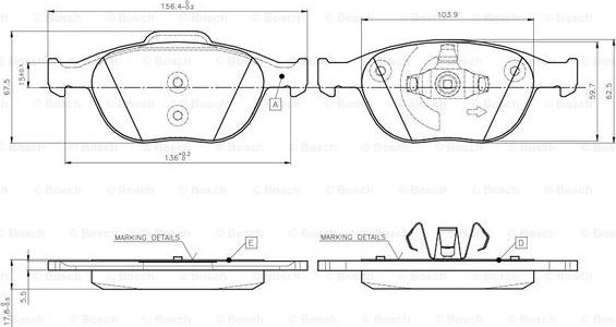 BOSCH 0 986 TB2 446 - Bremžu uzliku kompl., Disku bremzes www.autospares.lv