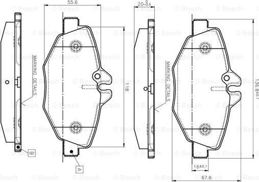 BOSCH 0 986 TB2 450 - Bremžu uzliku kompl., Disku bremzes autospares.lv