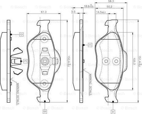 BOSCH 0 986 TB2 812 - Bremžu uzliku kompl., Disku bremzes autospares.lv