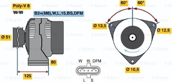 BOSCH 0 124 555 016 - Генератор www.autospares.lv