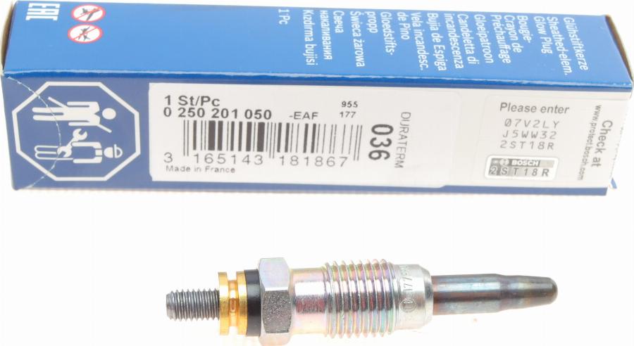 BOSCH 0 250 201 050 - Glow Plug www.autospares.lv