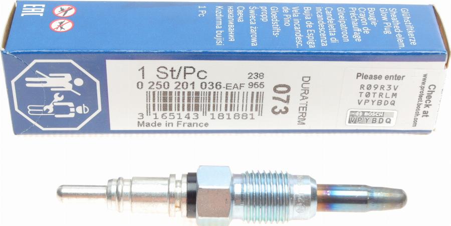 BOSCH 0 250 201 036 - Glow Plug www.autospares.lv