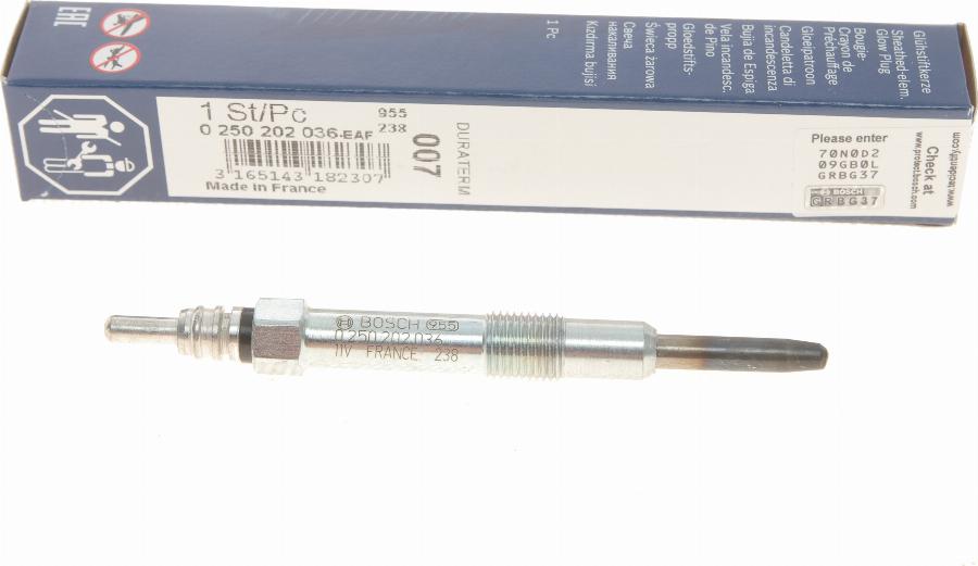 BOSCH 0 250 202 036 - Glow Plug www.autospares.lv