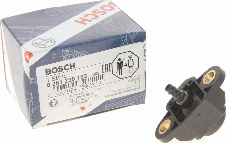 BOSCH 0 261 230 193 - Devējs, Pūtes spiediens www.autospares.lv