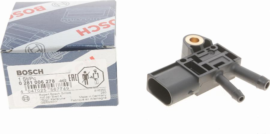 BOSCH 0 281 006 278 - Devējs, Izplūdes gāzu spiediens www.autospares.lv