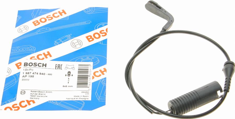 BOSCH 1 987 474 940 - Warning Contact, brake pad wear www.autospares.lv