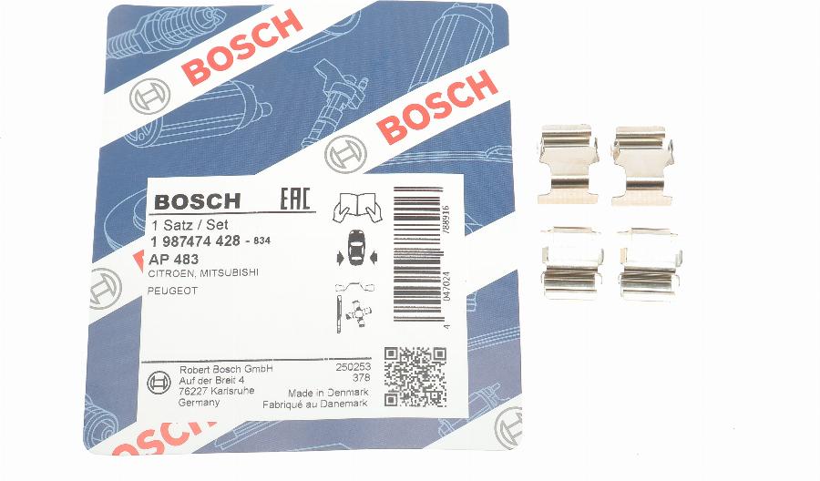 BOSCH 1 987 474 428 - Piederumu komplekts, Disku bremžu uzlikas autospares.lv