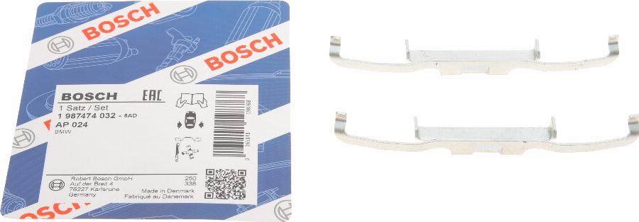 BOSCH 1 987 474 032 - Piederumu komplekts, Disku bremžu uzlikas www.autospares.lv