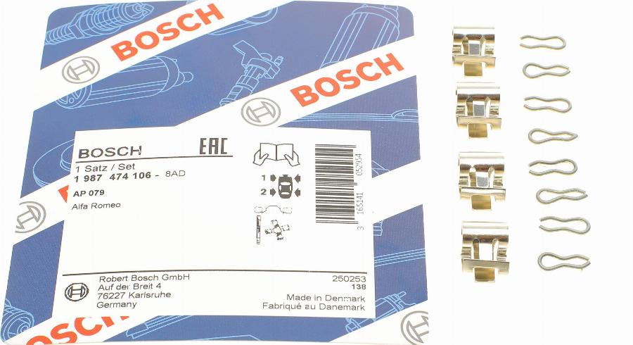 BOSCH 1 987 474 106 - Piederumu komplekts, Disku bremžu uzlikas www.autospares.lv