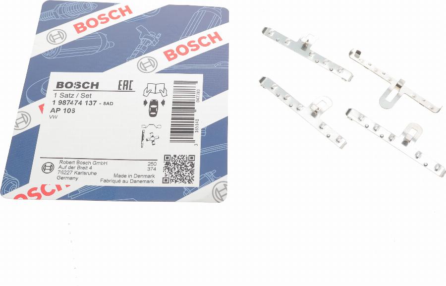 BOSCH 1 987 474 137 - Piederumu komplekts, Disku bremžu uzlikas www.autospares.lv