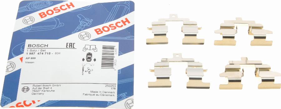 BOSCH 1 987 474 715 - Piederumu komplekts, Disku bremžu uzlikas www.autospares.lv