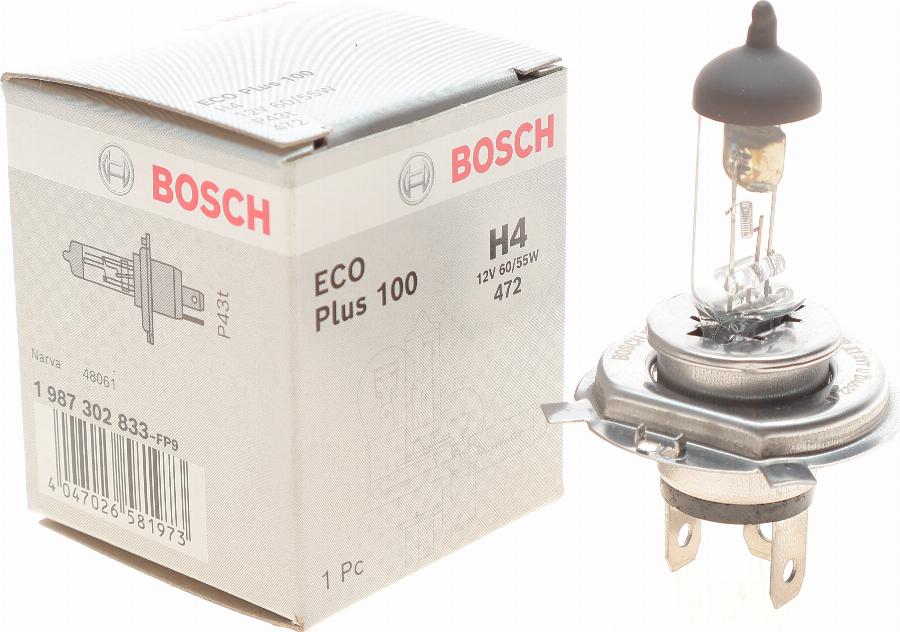 BOSCH 1 987 302 833 - Kvēlspuldze, Tālās gaismas lukturis autospares.lv