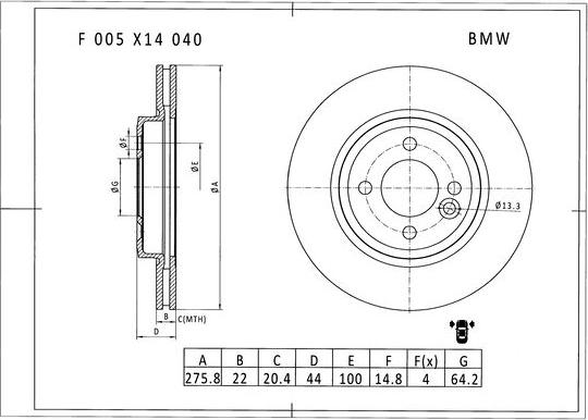 BOSCH F 005 X14 040 - Bremžu diski www.autospares.lv