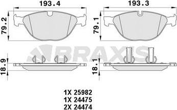 Braxis AA0442 - Bremžu uzliku kompl., Disku bremzes www.autospares.lv