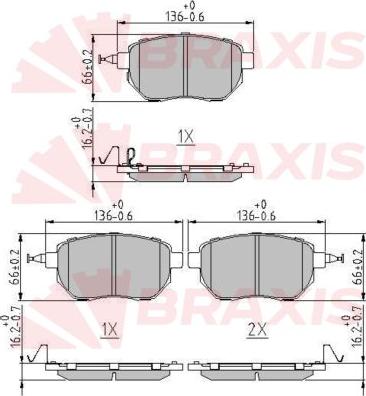 Braxis AA0641 - Bremžu uzliku kompl., Disku bremzes www.autospares.lv