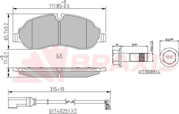 Braxis AA0619 - Bremžu uzliku kompl., Disku bremzes autospares.lv