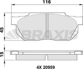 Braxis AA0349 - Тормозные колодки, дисковые, комплект www.autospares.lv