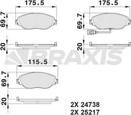 Braxis AB0528 - Brake Pad Set, disc brake www.autospares.lv