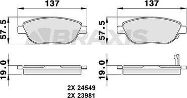 Braxis AB0137 - Тормозные колодки, дисковые, комплект www.autospares.lv