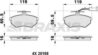 Braxis AB0375 - Тормозные колодки, дисковые, комплект www.autospares.lv