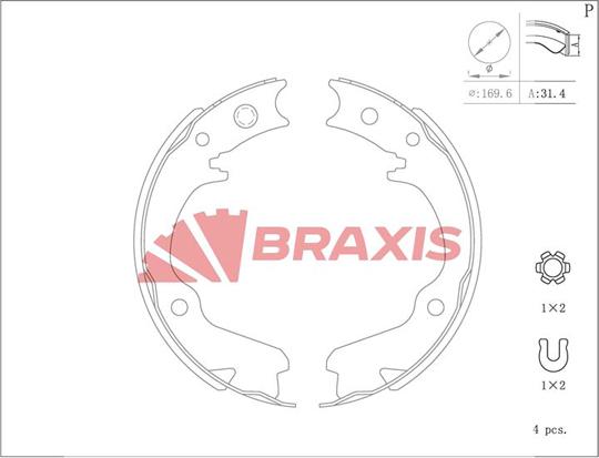 Braxis AC0202 - Комплект тормозов, ручник, парковка www.autospares.lv